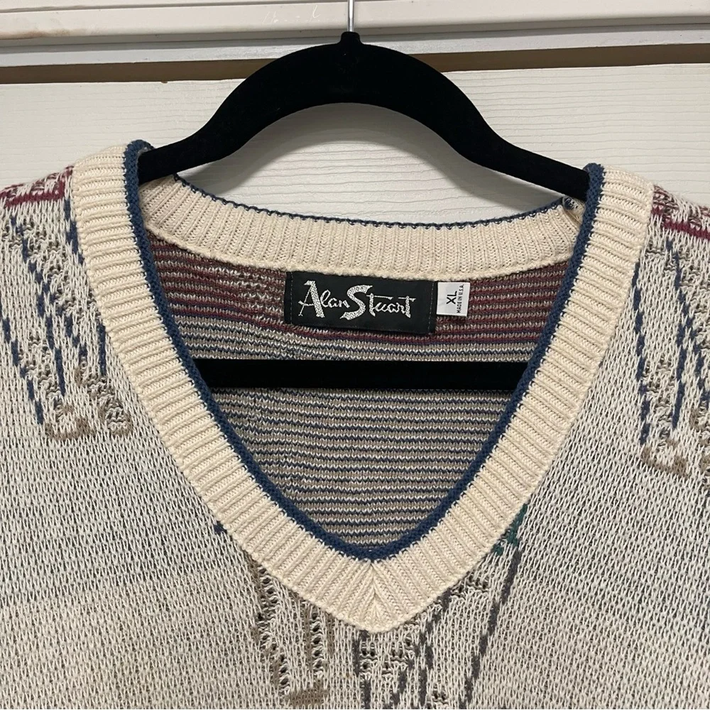 Vintage Alan Stuart Men’s Golf Golfer Graphic Knit Sweater Made In USA Size XL